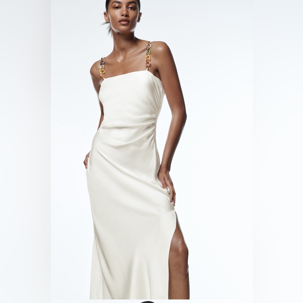 Zara White Satin Color Chain Dress